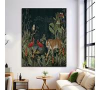 JRISEMECY Unframed Canvas Wall Art 28X39 Inch Dark Jungle Animals Tropical Tiger Flamingo Artwork Wall Canvas Pictures For Living Room Bedroom Hallway Home Decoration Dark Green Prints Posters