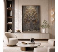 JRISEMECY Unframed Canvas Wall Art 3D Antique Tree Of Life Relief Artwork | Industrial Concrete Modern Print, Rust Brown Wall Decoration For Living Room, Bedroom Pictures For Walls - 28X39 Inch