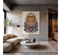 JRISEMECY Unframed Canvas Wall Art Cheetah Thorn Badge Artwork | Retro Animals Modern Print, Beige Wall Decoration For Living Room, Bedroom Pictures For Walls - 31X47 Inch