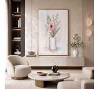JRISEMECY Unframed Canvas Wall Art Humorous Countryside Vase Artwork | Watercolor Roll Paper Flowers Modern Print, White Wall Decoration For Living Room, Bedroom Pictures For Walls - 16X24 Inch