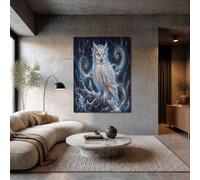 JRISEMECY Unframed Canvas Wall Art Mysterious Ice Owl Artwork | Fantasy Starlight Vortex Modern Print, Navy Blue Wall Decoration For Living Room, Bedroom Pictures For Walls - 20X28 Inch