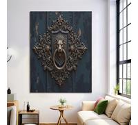 JRISEMECY Unframed Medieval Lion Door Knob Wall Art Prints, 60X80Cm Retro Nordic Style Canvas Pictures Poster, Black Botanical Artwork Home Decor For Bathroom Living Room Bedroom Girl Room