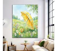 JRISEMECY Unframed Nature Yellow Umbrella Flower Wall Art Prints, 30X40Cm Watercolor Forest Canvas Pictures Poster, Sage Green Botanical Artwork Home Decor For Bathroom Living Room Bedroom Girl Room