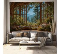 JRISEMECY Vintage Forest Window View Tapestry Wall Hanging For Bedroom Aesthetic, Natural Plants Tapestries, Olive Green Large Backdrop Wall Mural Covering For Dorm Living Room Decor, 150X130Cm