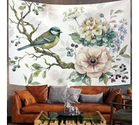 JRISEMECY Watercolor Flowers Branches Tapestry Wall Hanging For Bedroom Aesthetic, Retro Tit Tapestries, Light Green Large Backdrop Wall Mural Covering For Dorm Living Room Decor, 230X150Cm