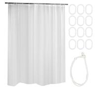 JRJRN 180x200cm Semi Transparent Shower Curtain, 3D Clear Shower Curtain, Vinyl Mildewproof Pebble Wet Room Curtain, Mould Proof PEVA Bath Curtain Liner With Pearl Tieback 12 Ring Hooks for Bathroom