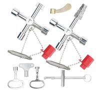 JRJRN 7 Pcs Utility Key Kit, Universal Control Cabinet Key, Gas Meter Key, Meter Box Key, Triangle Spanner Key, 4-Way Multifunctional Key, Square Key Valve for Gas, Electric and Plumbing Applications