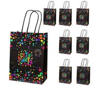 JRJRN 8 Count Fluorescent Colored Neon Party Bags with Handles, 15 x 8 x 21 cm Glow in the Dark Birthday Gift Bags