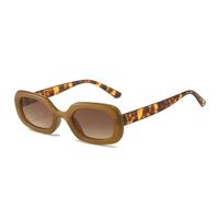 JRLLFD Classic Retro Small Rectangle Sunglasses Women Men Fashion Luxury Outdoors Uv400(Leopard Tea)