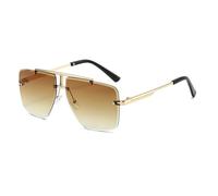 JRLLFD Double Bridge Rimless Sunglasses Women Men Fashion Luxury Outdoors Driving Uv400(Gold Gradient Tea)