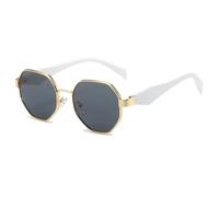 JRLLFD Fashion Circular Sunglasses Women Men Vintage Luxury Polygonal Metal Frame Driving for Women Uv400(White Gray)