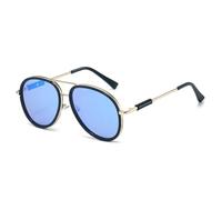 JRLLFD Fashion Double Bridges Men Sunglasses Shades Uv400 Vintage Gradient Mirror Women(Black blue mirror)