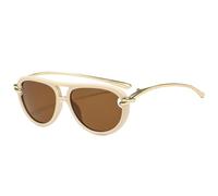 JRLLFD Fashion Double Bridges Women Luxury Sunglasses Oval Hollow Shades Uv400 Men(Beige tea)
