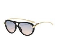 JRLLFD Fashion Double Bridges Women Luxury Sunglasses Oval Hollow Shades Uv400 Men(Black blue tea)