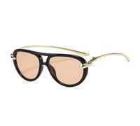 JRLLFD Fashion Double Bridges Women Luxury Sunglasses Oval Hollow Shades Uv400 Men(Black light tea)