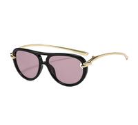 JRLLFD Fashion Double Bridges Women Luxury Sunglasses Oval Hollow Shades Uv400 Men(Black purple)
