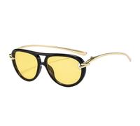 JRLLFD Fashion Double Bridges Women Luxury Sunglasses Oval Hollow Shades Uv400 Men(Black yellow)