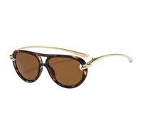 JRLLFD Fashion Double Bridges Women Luxury Sunglasses Oval Hollow Shades Uv400 Men(Leopard tea)