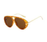 JRLLFD Fashion Double Bridges Women Oversized Sunglasses Retro Gradient Uv400 Men Punk(Amber tea)
