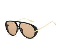 JRLLFD Fashion Double Bridges Women Oversized Sunglasses Retro Gradient Uv400 Men Punk(Black champagne)