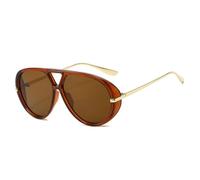 JRLLFD Fashion Double Bridges Women Oversized Sunglasses Retro Gradient Uv400 Men Punk(Brown tea)