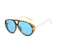 JRLLFD Fashion Double Bridges Women Oversized Sunglasses Retro Gradient Uv400 Men Punk(Leopard blue)