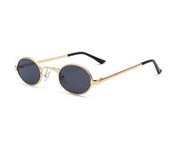 JRLLFD Fashion Metal Round Sunglasses Women Vintage Luxury Men Punk Small Frame(Gold-Black)