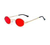 JRLLFD Fashion Metal Round Sunglasses Women Vintage Luxury Men Punk Small Frame(Gold-Red)