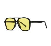 JRLLFD Fashion Oversized Double Bridges Sunglasses Women Shades Uv400 Retro Rivets Men Dark(Black yellow)
