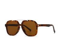 JRLLFD Fashion Oversized Double Bridges Sunglasses Women Shades Uv400 Retro Rivets Men Dark(Leopard tea)