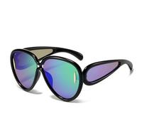 JRLLFD Fashion Oversized Oval Sunglasses Women Vintage Steampunk Outdoors Driving Uv400(Black Green)