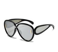 JRLLFD Fashion Oversized Oval Sunglasses Women Vintage Steampunk Outdoors Driving Uv400(Black Silver)