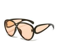 JRLLFD Fashion Oversized Oval Sunglasses Women Vintage Steampunk Outdoors Driving Uv400(Coffee Champagne)