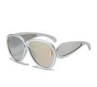 JRLLFD Fashion Oversized Oval Sunglasses Women Vintage Steampunk Outdoors Driving Uv400(Silver Silver)