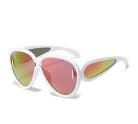 JRLLFD Fashion Oversized Oval Sunglasses Women Vintage Steampunk Outdoors Driving Uv400(White Pink)