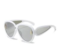 JRLLFD Fashion Oversized Oval Sunglasses Women Vintage Steampunk Outdoors Driving Uv400(White Silver)