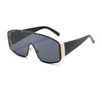 JRLLFD Fashion Oversized Rimless One-piece Sunglasses Women Rivet Men Vintage Shades Uv400(black)