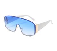 JRLLFD Fashion Oversized Rimless One-piece Sunglasses Women Rivet Men Vintage Shades Uv400(Blue)