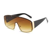 JRLLFD Fashion Oversized Rimless One-piece Sunglasses Women Rivet Men Vintage Shades Uv400(Brown)