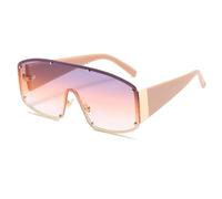 JRLLFD Fashion Oversized Rimless One-piece Sunglasses Women Rivet Men Vintage Shades Uv400(Orange)