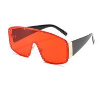 JRLLFD Fashion Oversized Rimless One-piece Sunglasses Women Rivet Men Vintage Shades Uv400(Red)