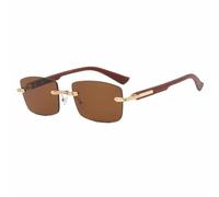 JRLLFD Fashion Rimless Rectangle Grain Women Sunglasses Luxury Men Outdoor Driving Uv400(Brown Brown)