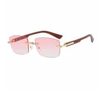 JRLLFD Fashion Rimless Rectangle Grain Women Sunglasses Luxury Men Outdoor Driving Uv400(Brown Pink)