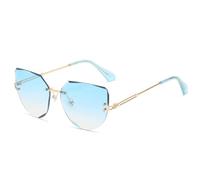JRLLFD Fashion Rimless Sunglasses Women Luxury Female Metal Street Photography Uv400(Blue Blue)