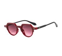 JRLLFD Fashion Small Irregular Sunglasses Women Retro Round Clear Ocean Lens Uv400 Men Rivets Punk(red)