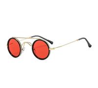 JRLLFD Fashion Small Round Double Bridges Sunglasses Women Vintage Clear Ocean Lens Shades Uv400 Men Punk(Black red)