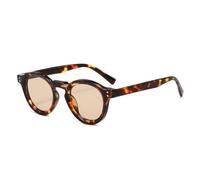 JRLLFD Fashion Small Round Sunglasses Women Shades Uv400 Fashion Clear Lens Men Rivets Frame(Leopard champagne)