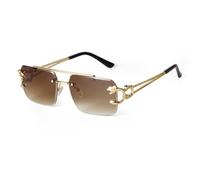 JRLLFD Gradient Brown Square Sunglasses For Men Women Retro Rimless Sliced Sun Glasses,C3,one size