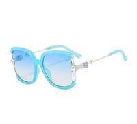 JRLLFD Half Frame Women Pearl Sunglasses for Female Shade Fashion Oversized Ladies Uv400(blue)
