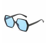 JRLLFD Large Frame Sunglasses Women Men Fashion Vintage Polygon Outdoors Driving Uv400(Black Blue)